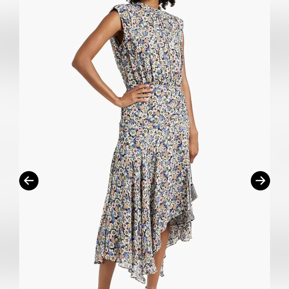 Veronica Beard Blue Floral High-Low Midi Dress